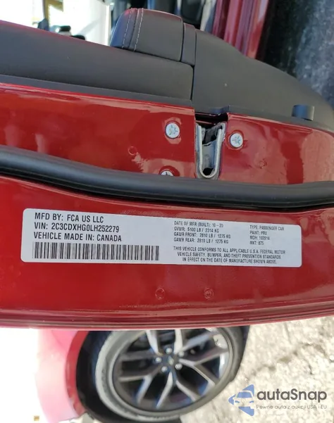 2020 Dodge Charger Gt z USA, uszkodzony, nr VIN 2C3CDXHG0LH252279